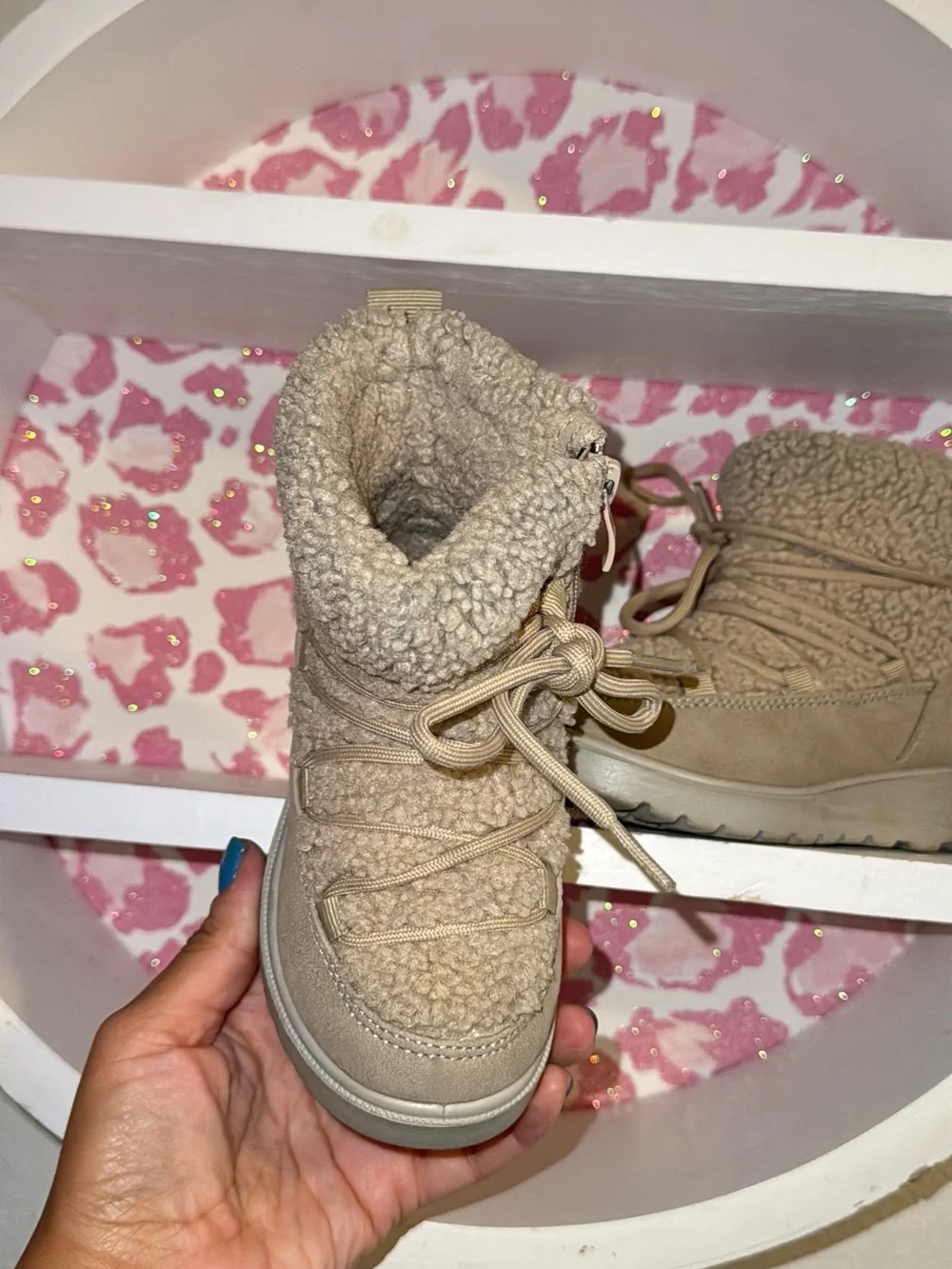 MIA Kids Cream Sherpa Lace-Up Boot